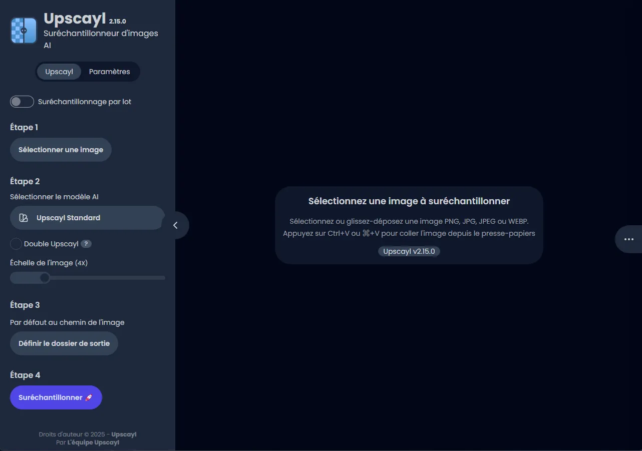 Interface principale d'Upscayl